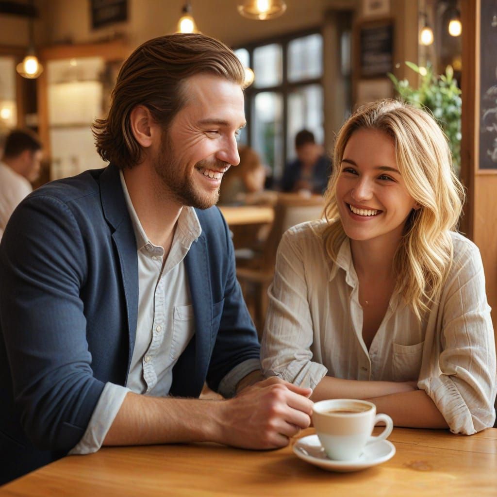 Impressionist Café Scene with Laughing Couple