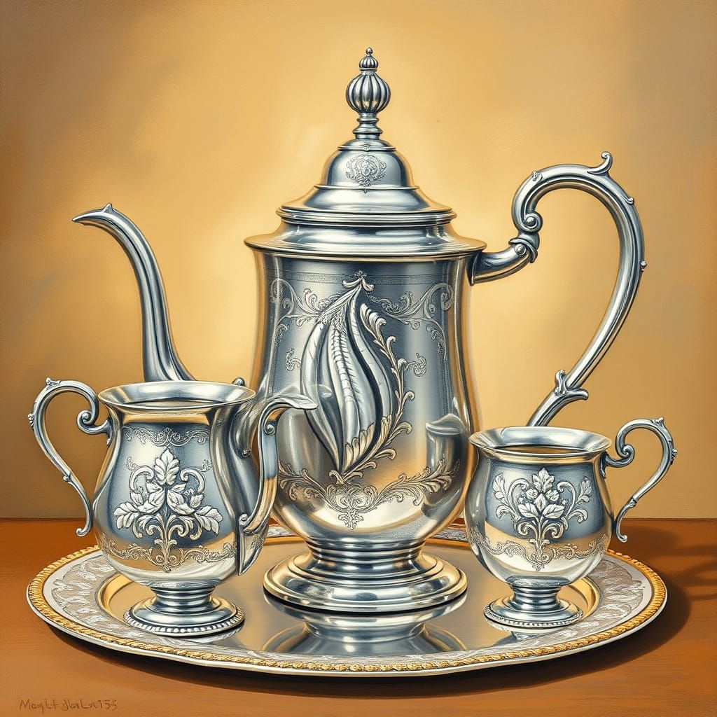Elegant Sterling Silver Tea Set in Art Deco Style