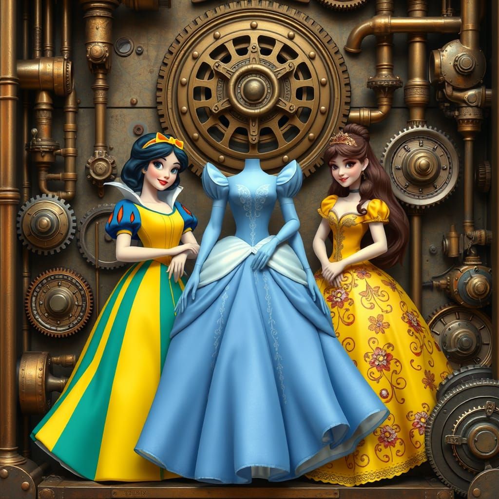 Steampunk Disney Princesses in Industrial Setting