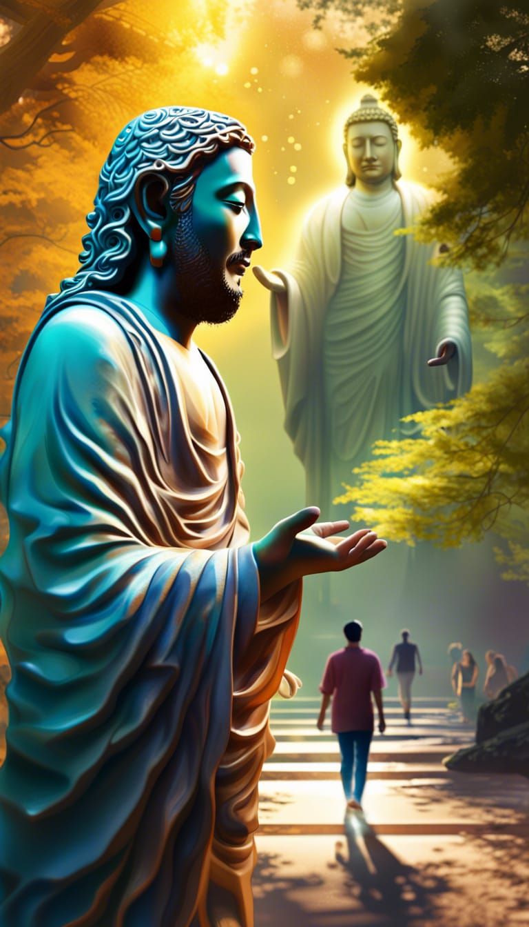 Jesus and Buddha Friendship in the Park