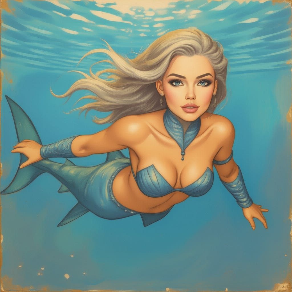 Mako Shark Woman Swims Deep Ocean Waters