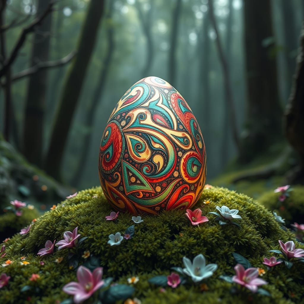 Dragon Egg in Enchanted Forest, Fantasy Art