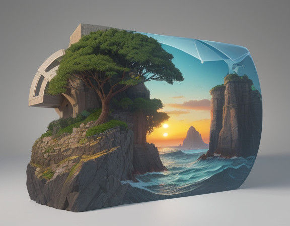 Peaceful Sunset Over Ocean Waves in Vibrant, Dynamic Style