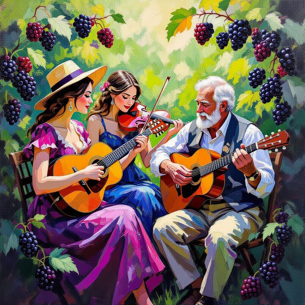 Bluegrass Band Performs in Gouache Impressionist Style