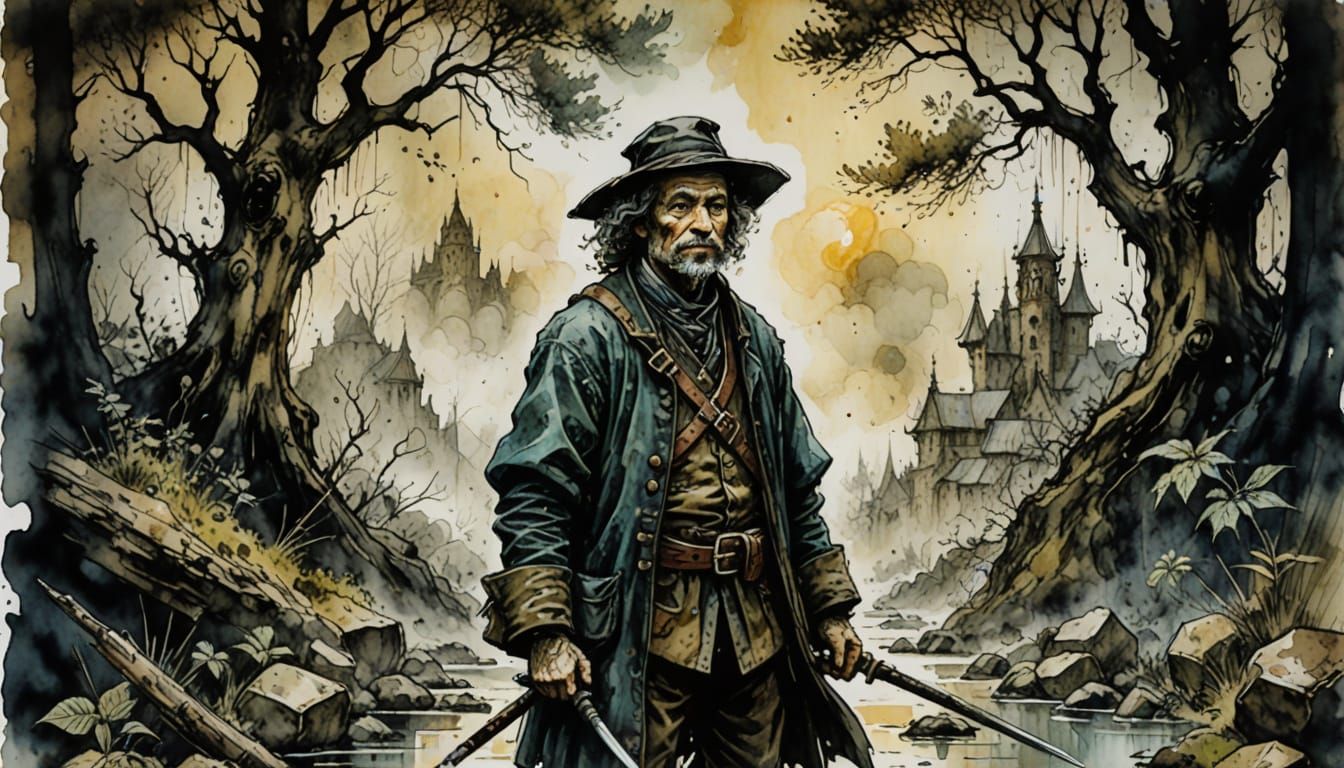 Surreal Portrait in Encaustic Tachisme Style