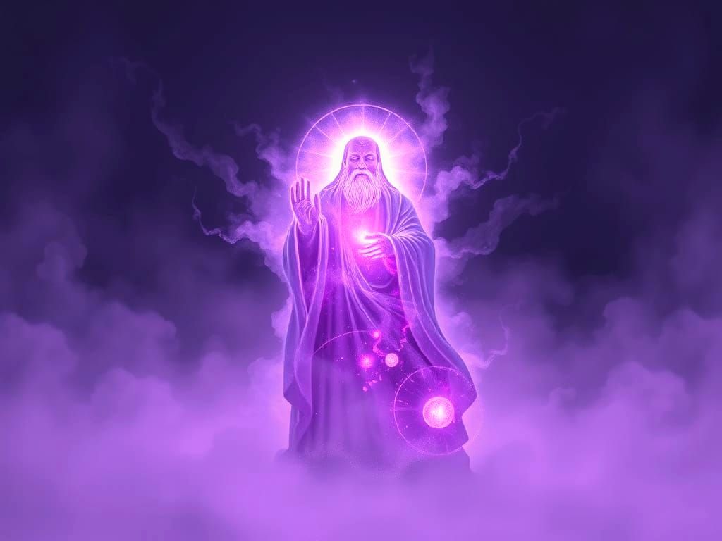 Purple Amethyst God in Swirling Fog