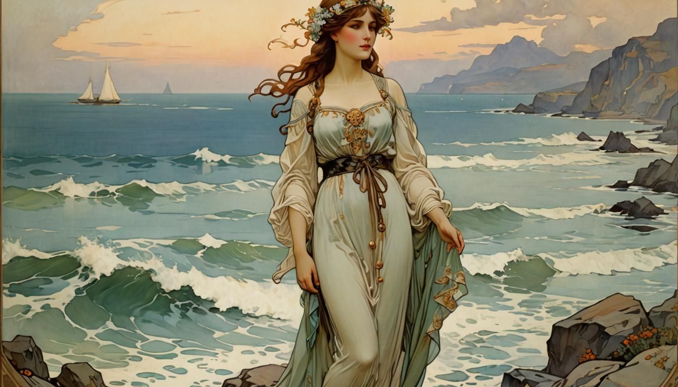 Sea Maiden in Art Nouveau Style