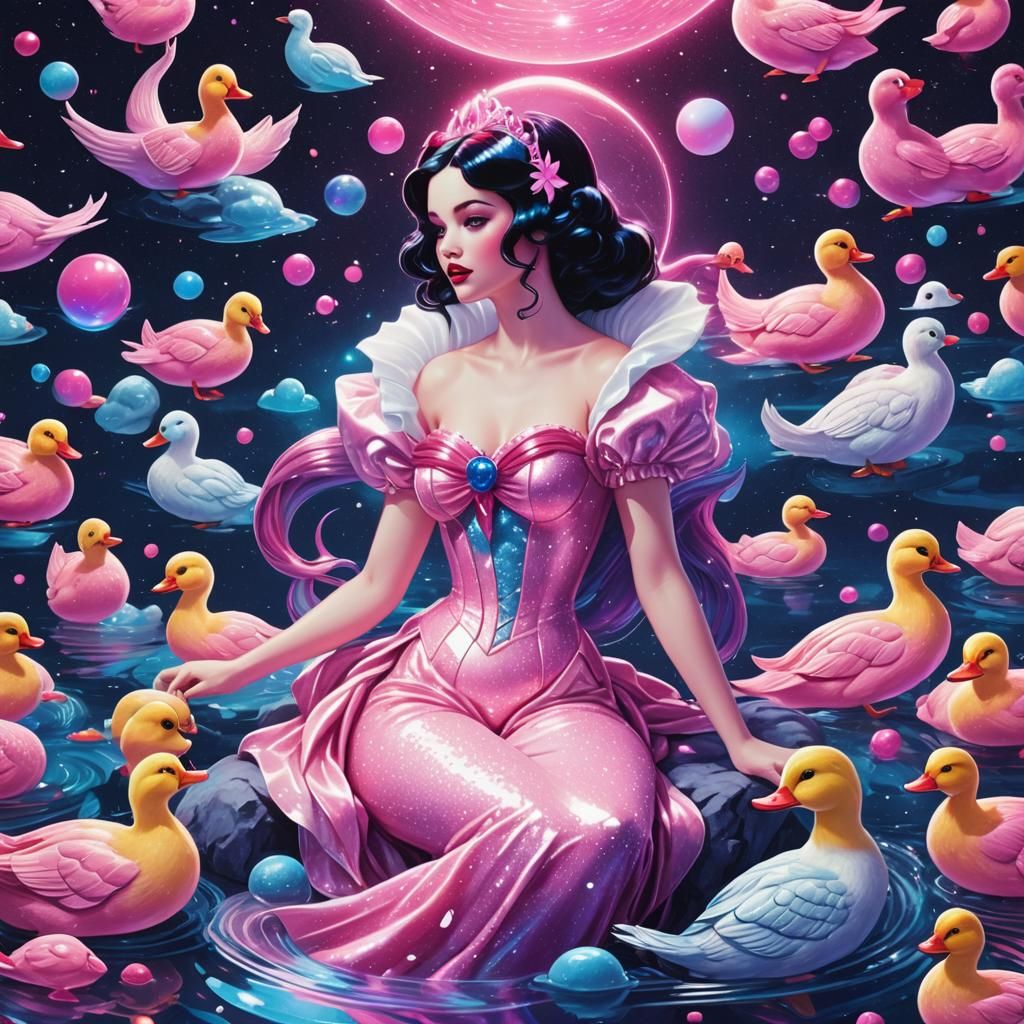 Snow White Space Mermaid in Synthwave Style