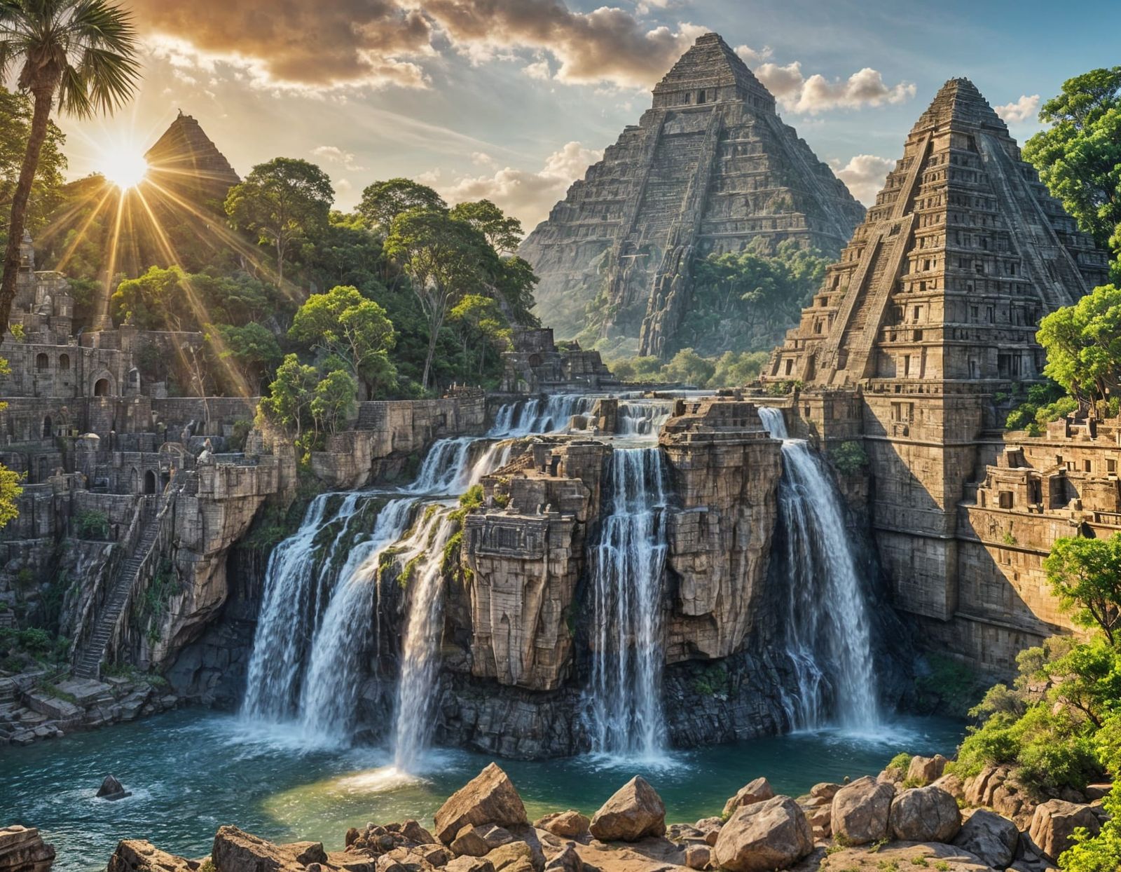 Epic Waterfall Sunset with Aztec Ruins