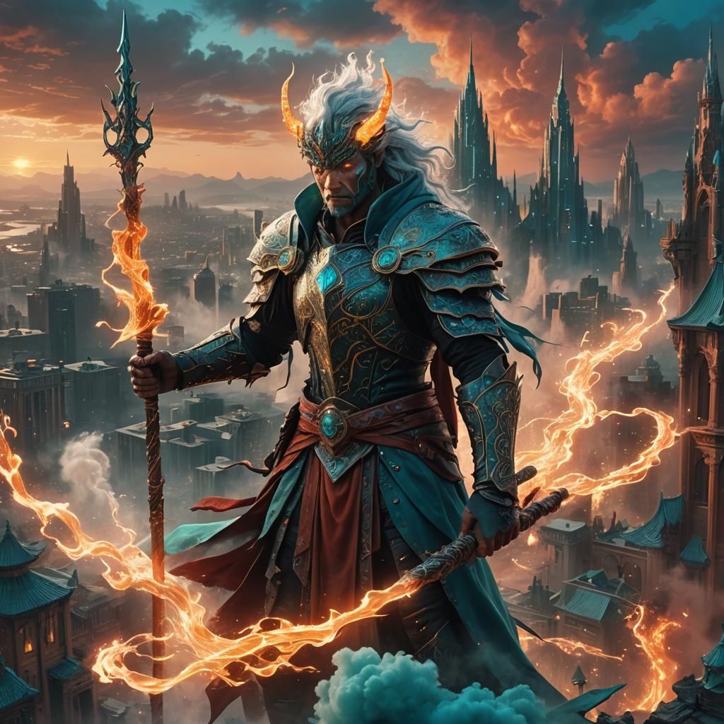 Fantasy Leader with Magic Staff in Digital Painting