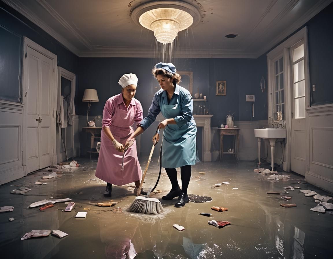 By David_LaChapelle . Photography. Cleaning lady washes floo...