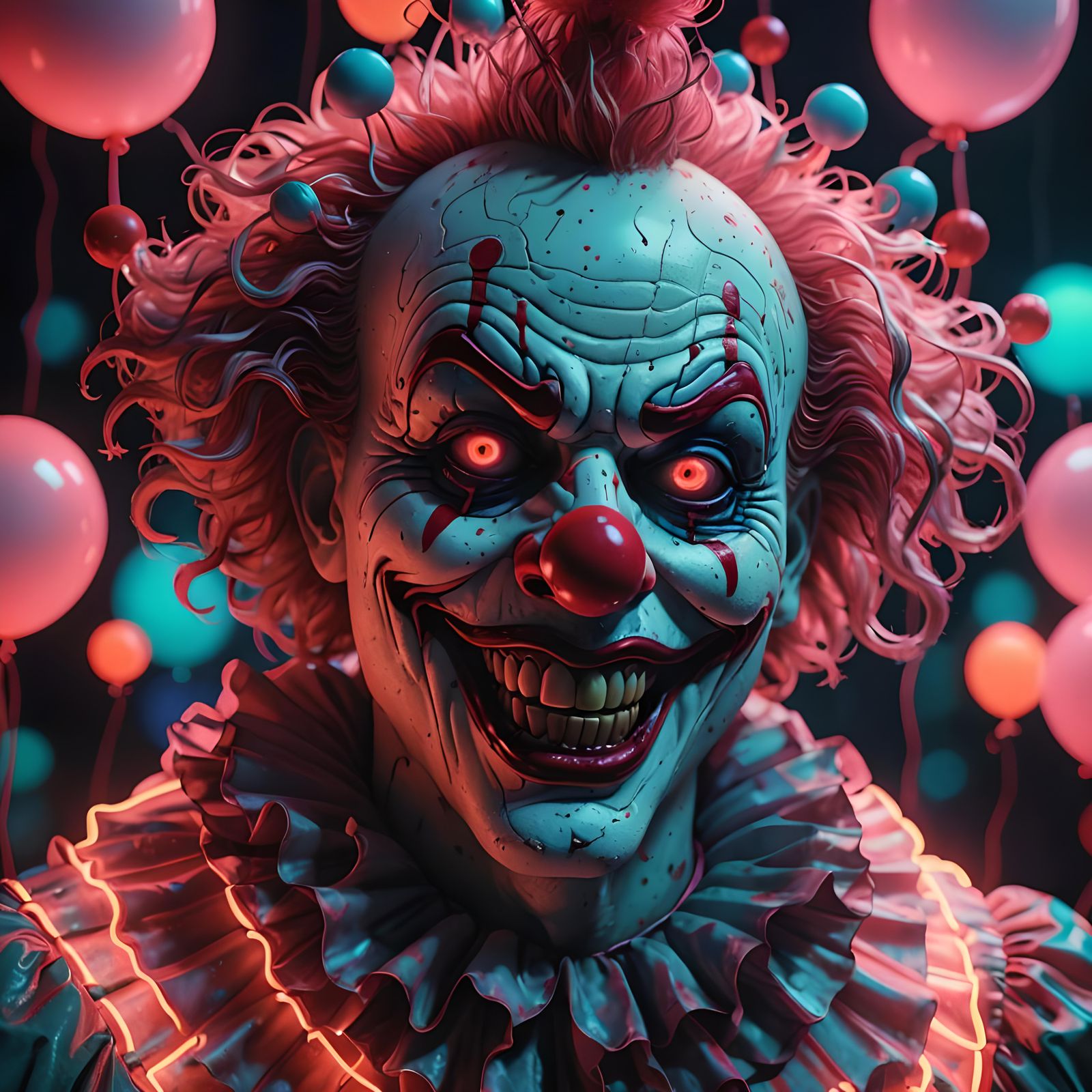 Glowing Neon Horror Clown in 3D