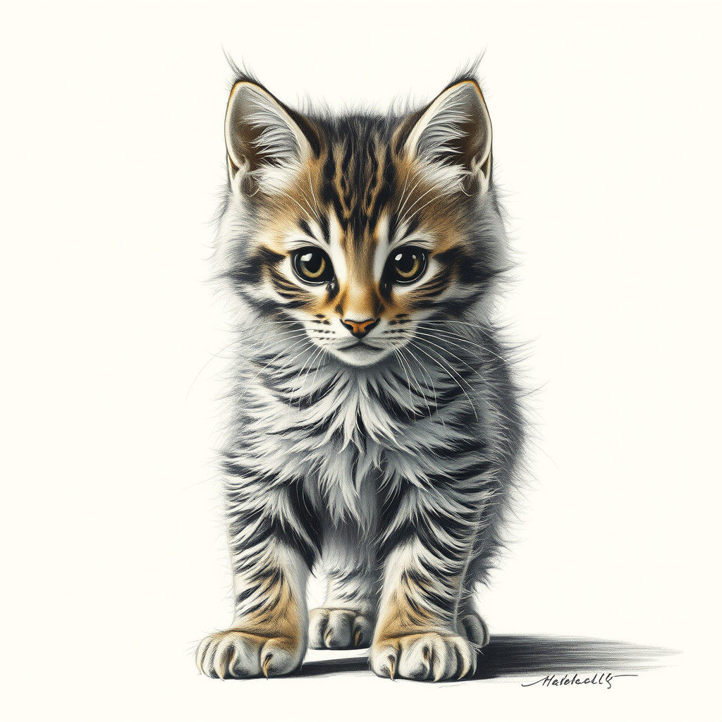 Hyperdetailed Charcoal Drawing of a Tabby Kitten
