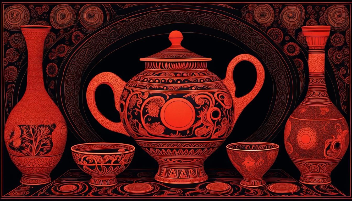 Psychedelic Red-Figure Pottery in Art Nouveau Style
