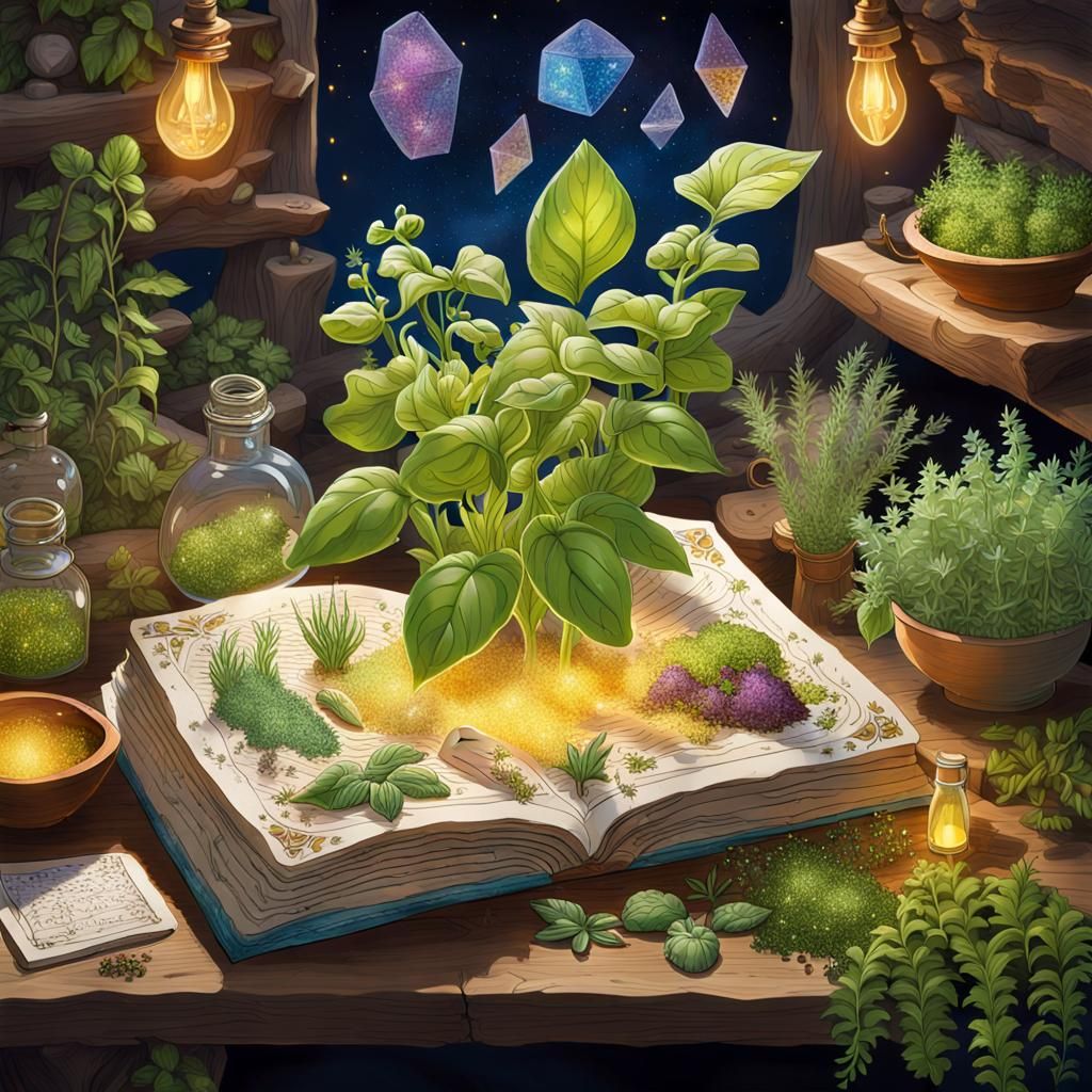 Magical Herbarium Book in Ancient Stone Lab