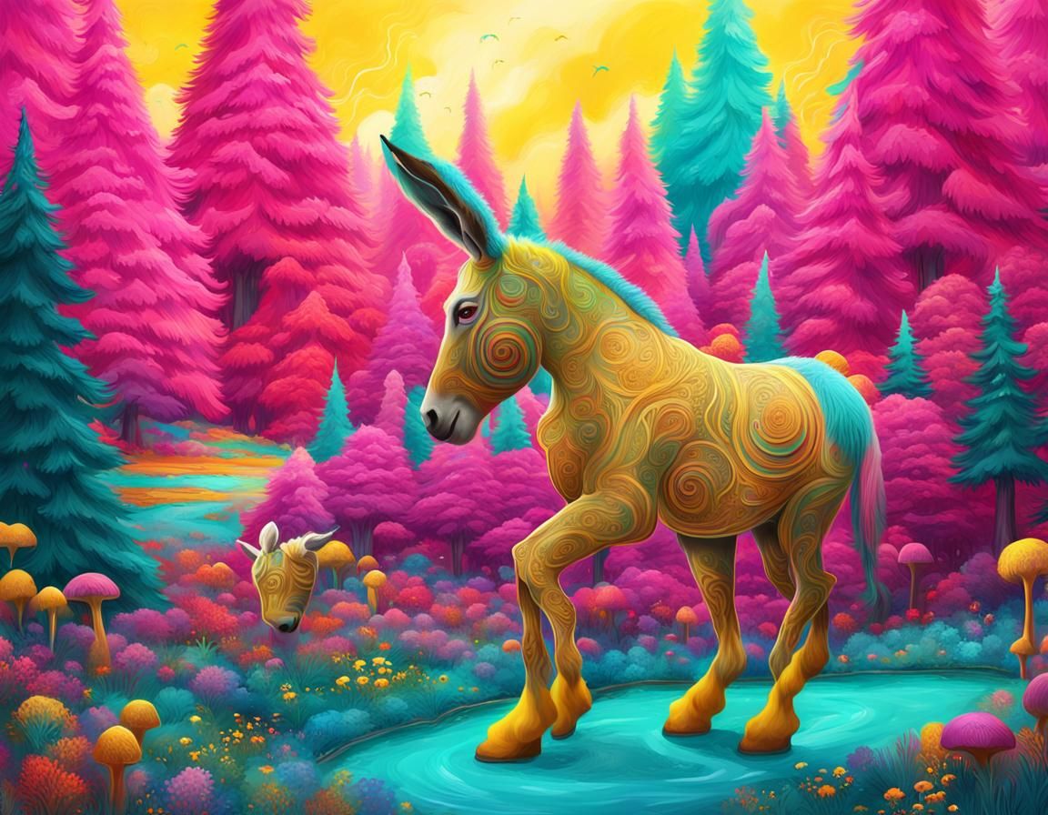 Enchanting Pink Donkey in Fairytale Forest