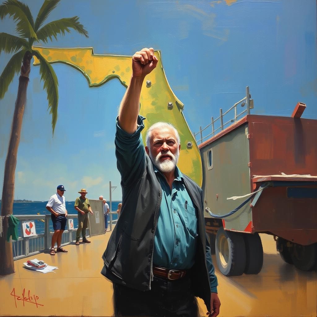 Florida Man's Fake Robbery: Oil Painting