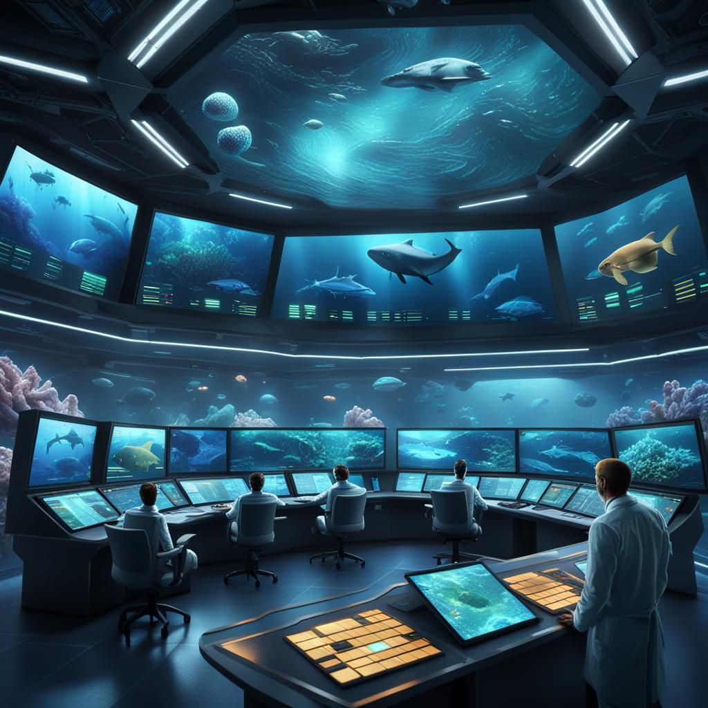 Futuristic Scientists Monitor Ocean Wildlife in Control Cent...