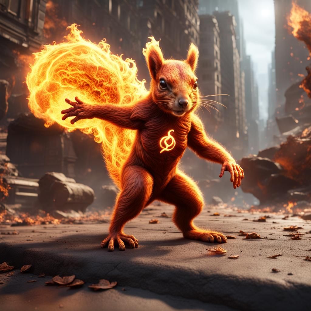 Fiery Squirrel: Detailed Fantasy Concept Art