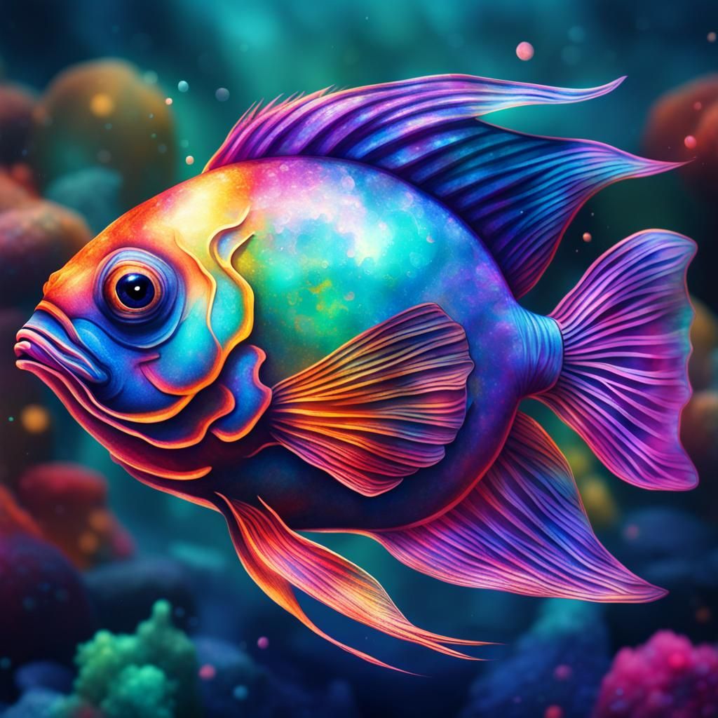 Jewel-Toned Tropical Fish in Astral Illustration
