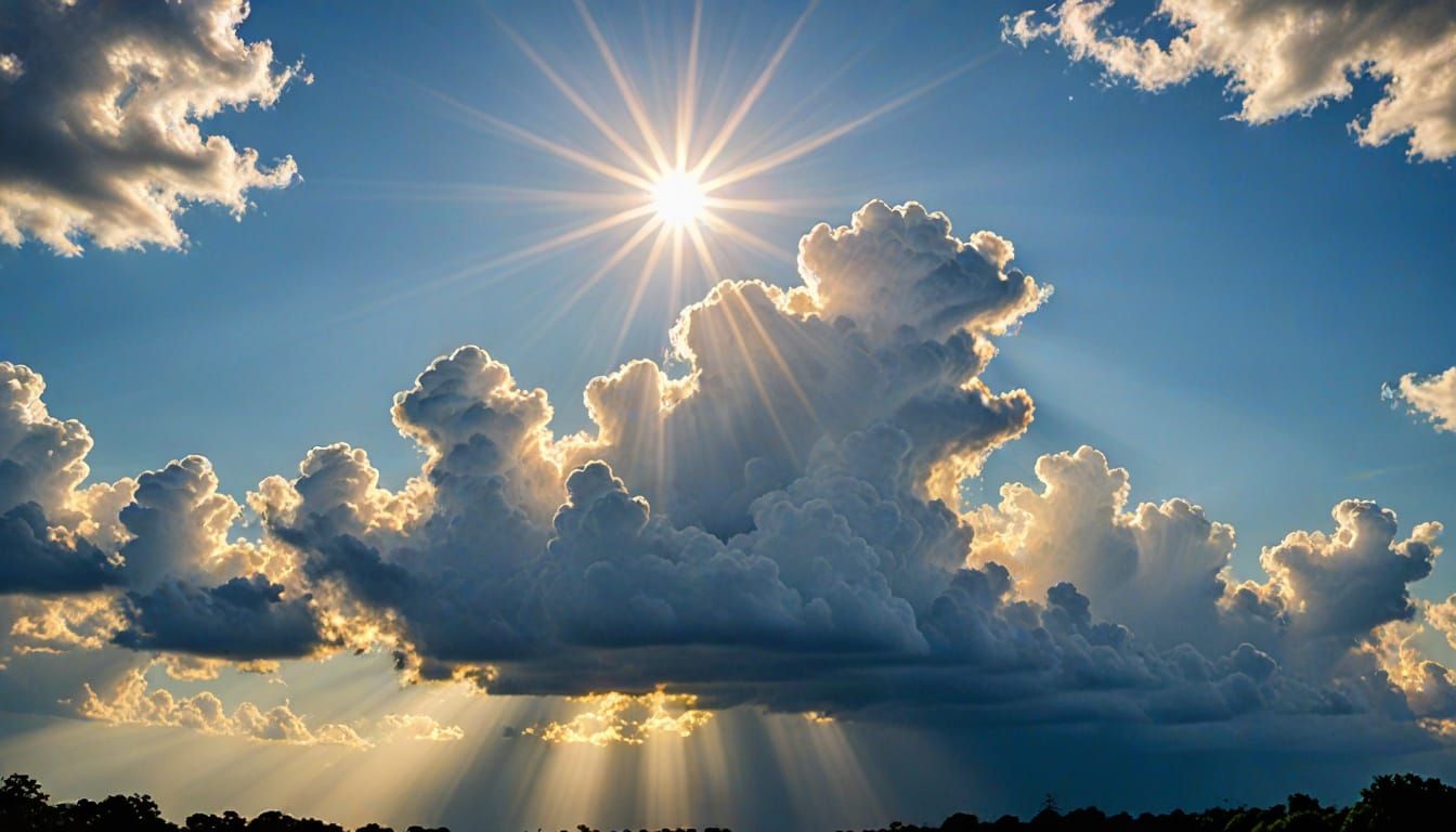 Heavenly Sunshine Beams Through Divine Clouds