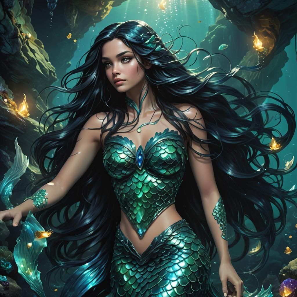 Alluring Dark Mermaid Siren in 3D Digital Art