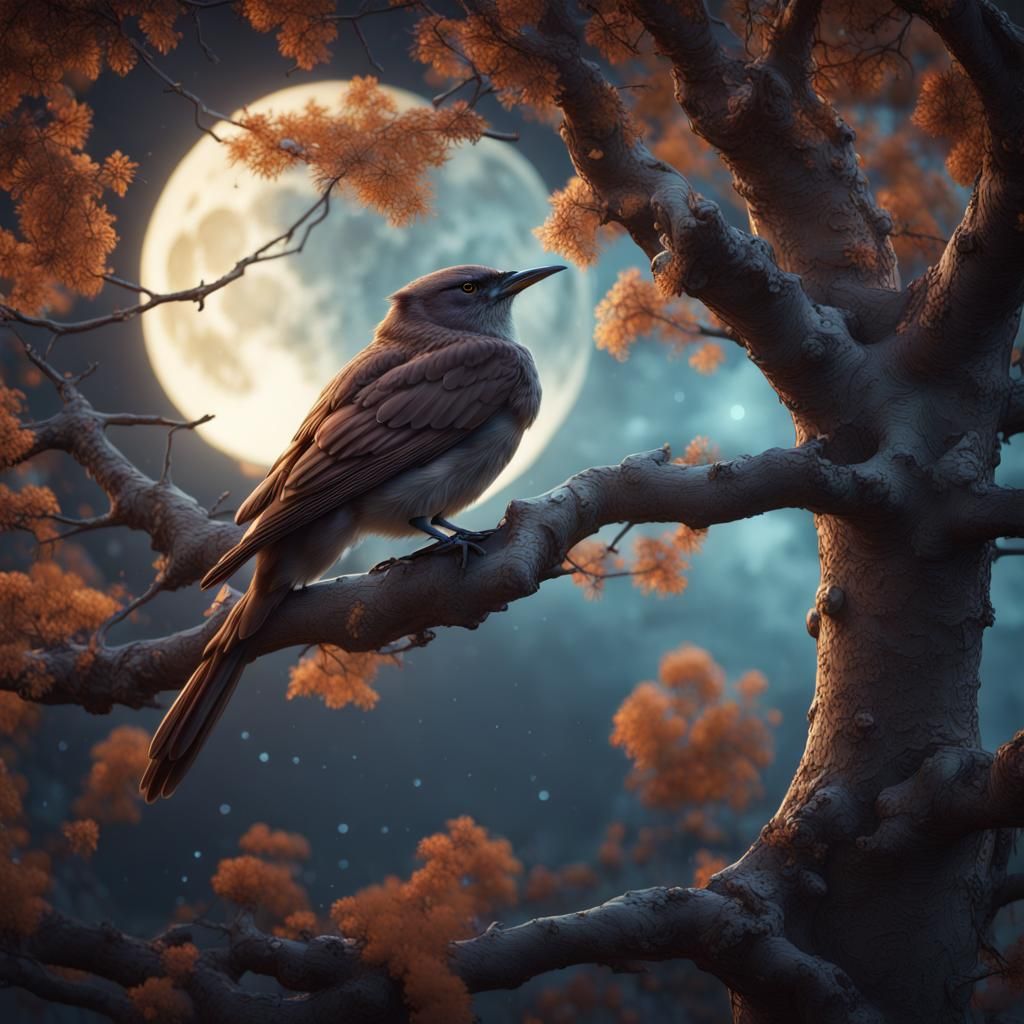 Nightingale in Moonlight: Detailed Matte Painting
