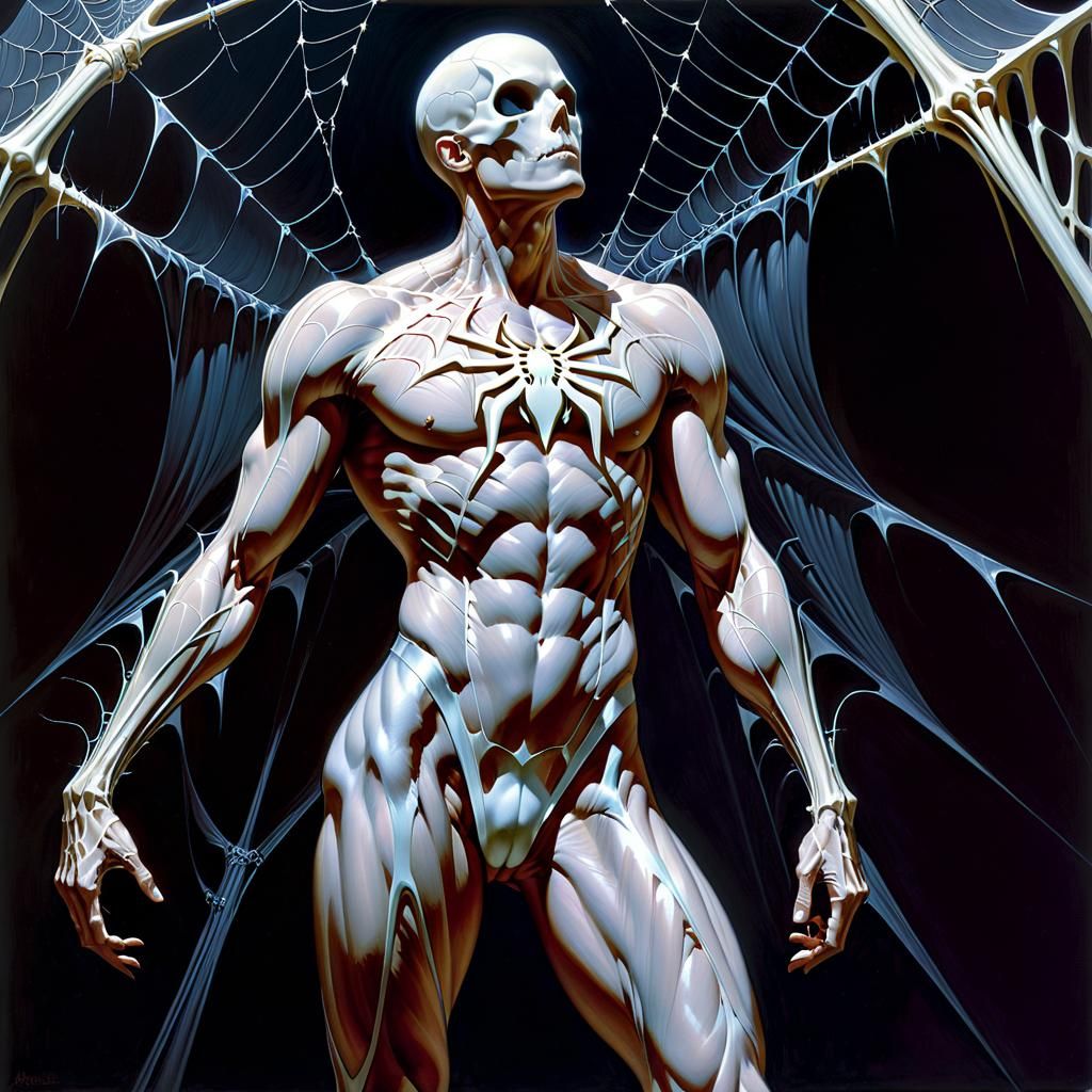 Horror Art: Spiderweb Man Anatomy in Oil