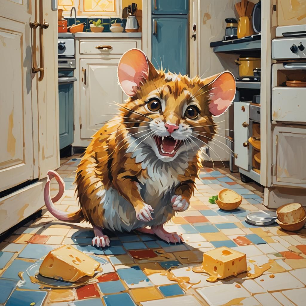 Mischievous Mouse Chase: Gouache Painting with Expressive Te...