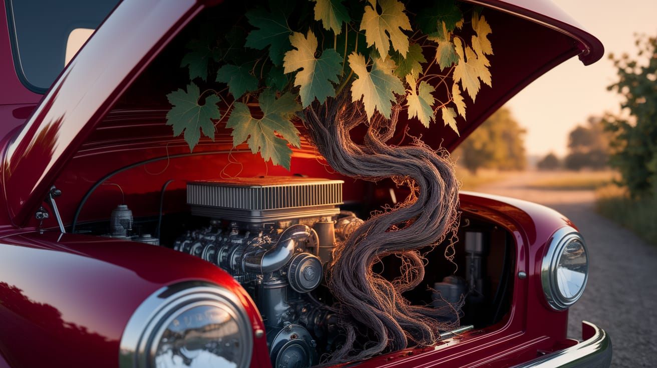 Grape Vine Thriving in Truck Engine: Alcohol Ink Art