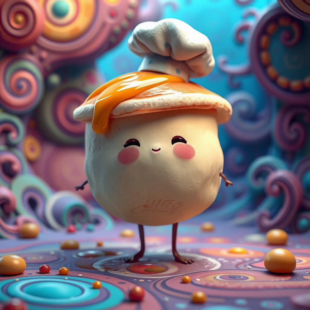 Whimsical Anthropomorphic Pancake in a Vibrant Fantasy Envir...