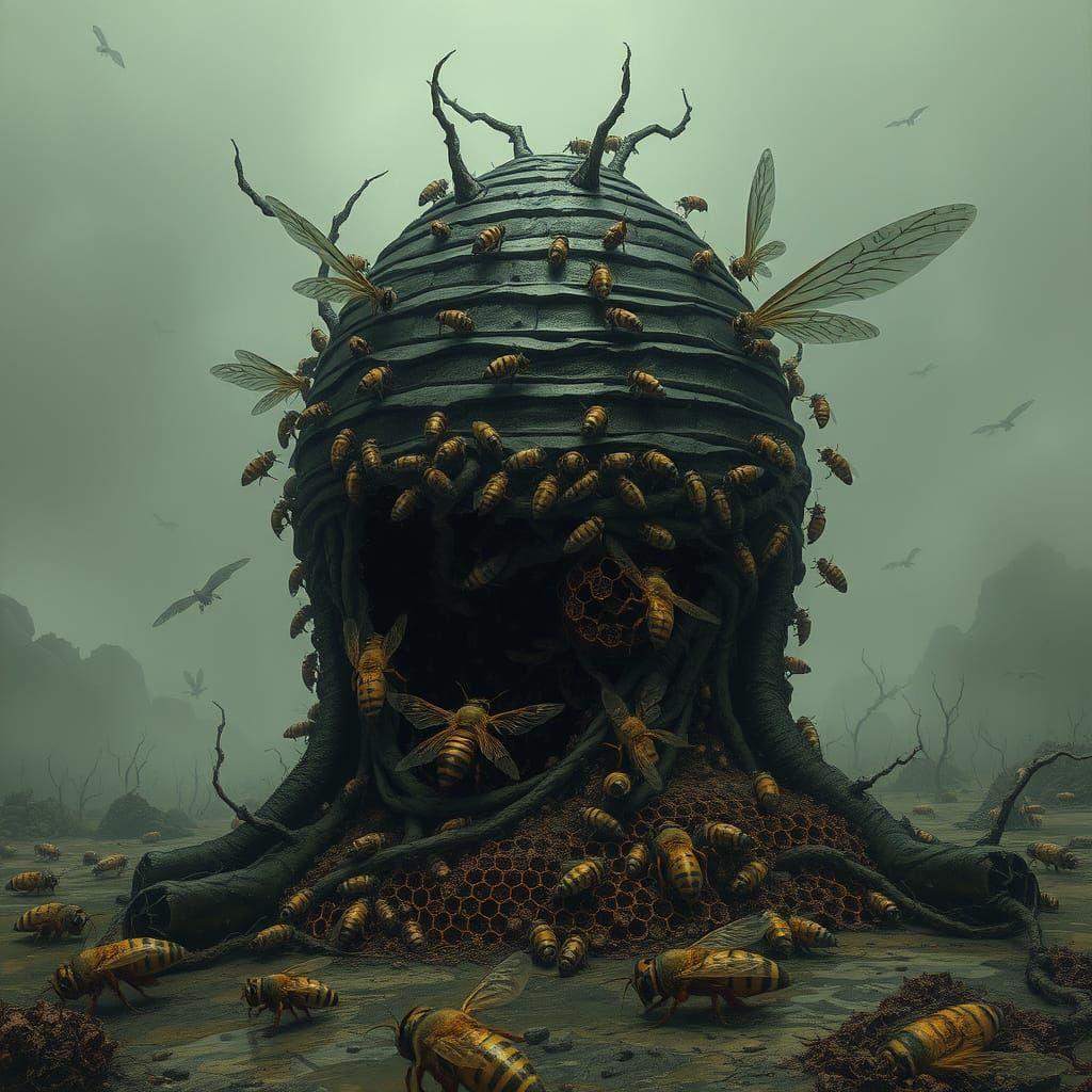 Surreal, Industrial Bees Hive in Decay, Zdzisław Beksiński-I...