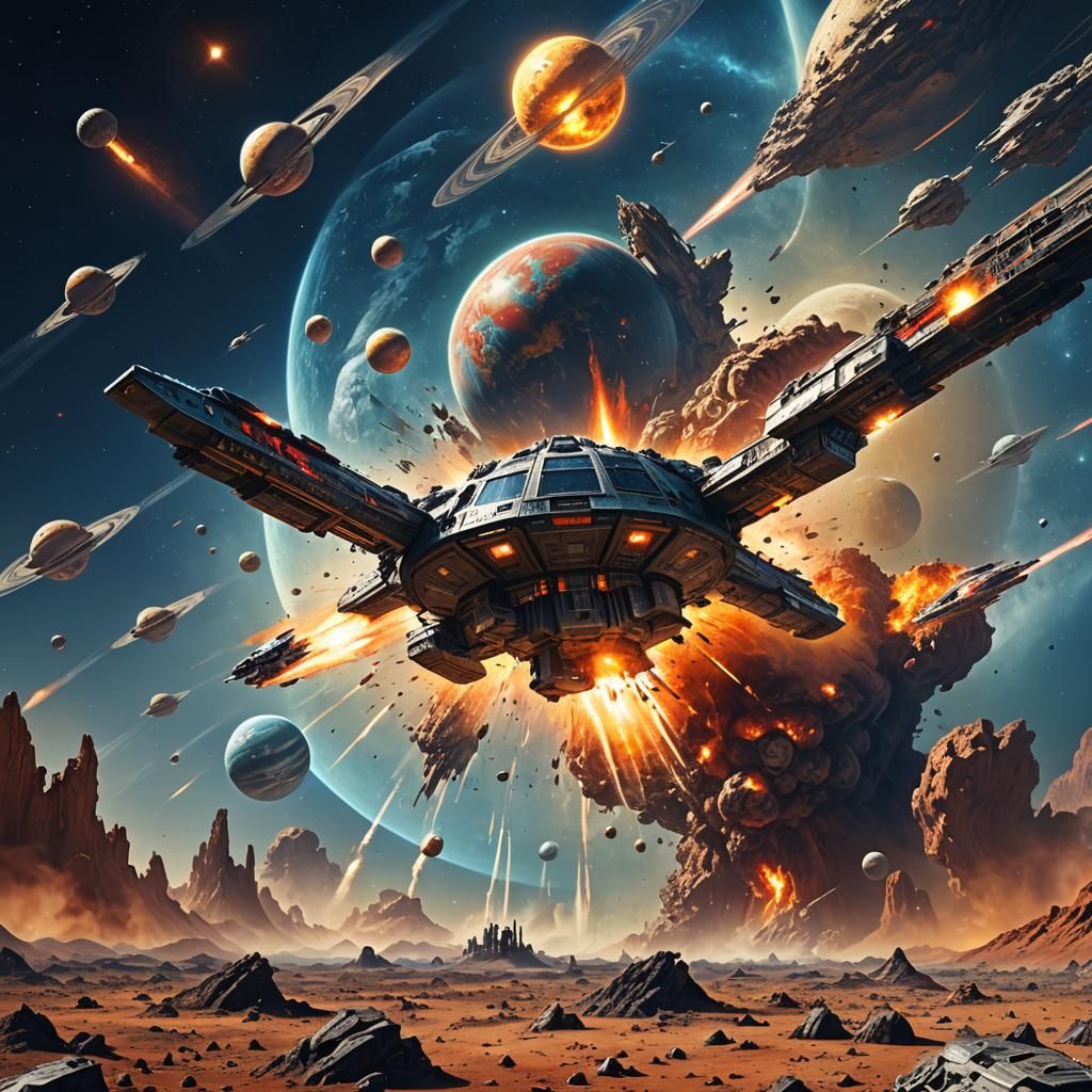 Spacecrafts and Galactic War: A Digital Painting
