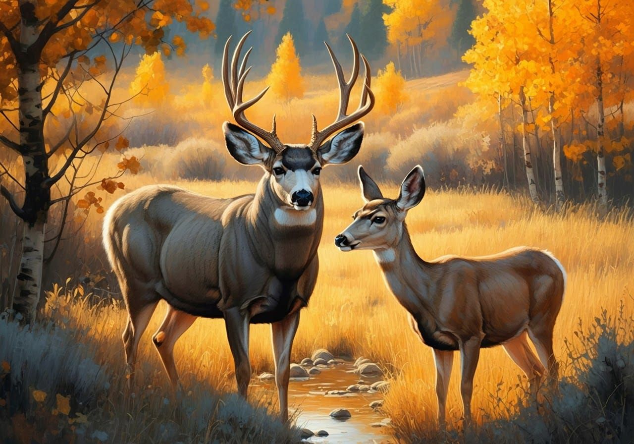Mule Deer Buck and Doe