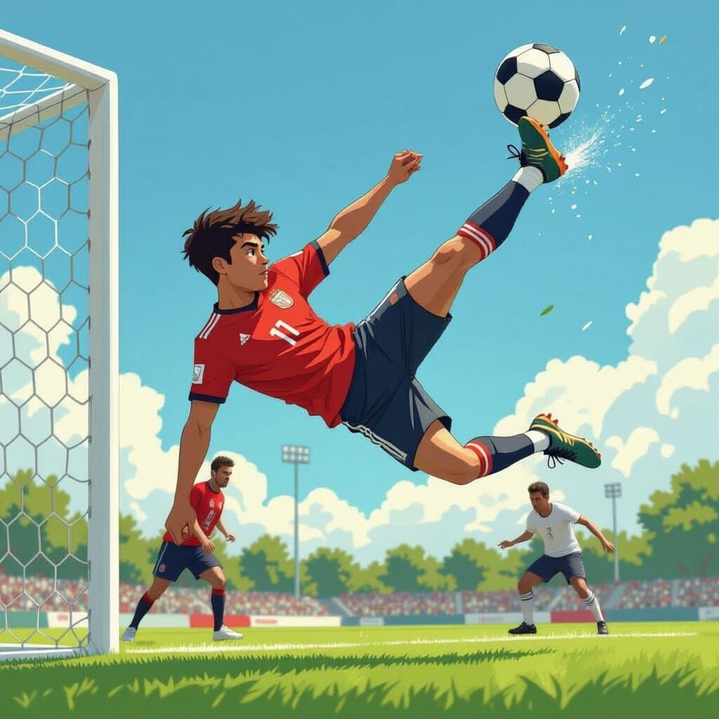 Athletic Guy Scores Goal with Backflip Kick