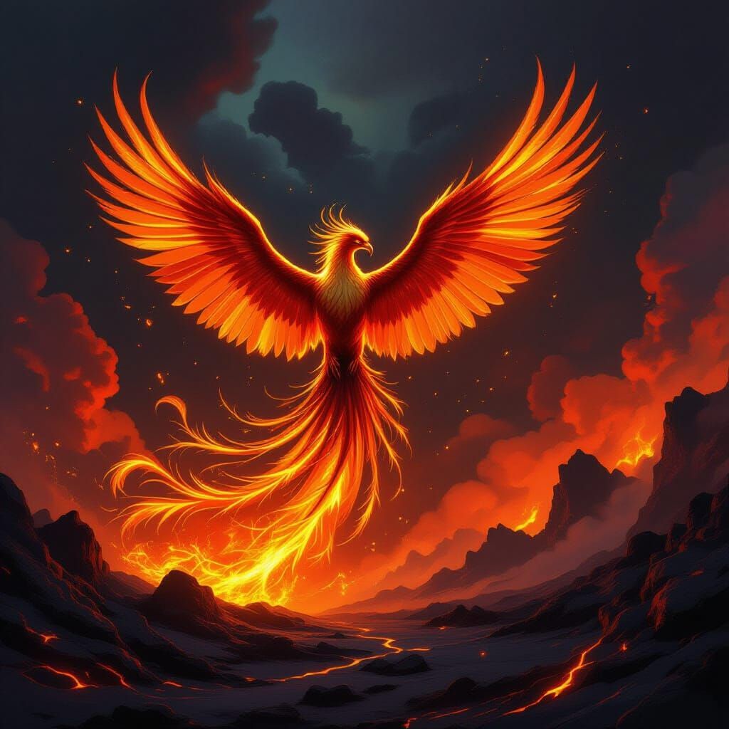 Majestic Phoenix Rises from Volcanic Fire in Epic Fantasy Ar...