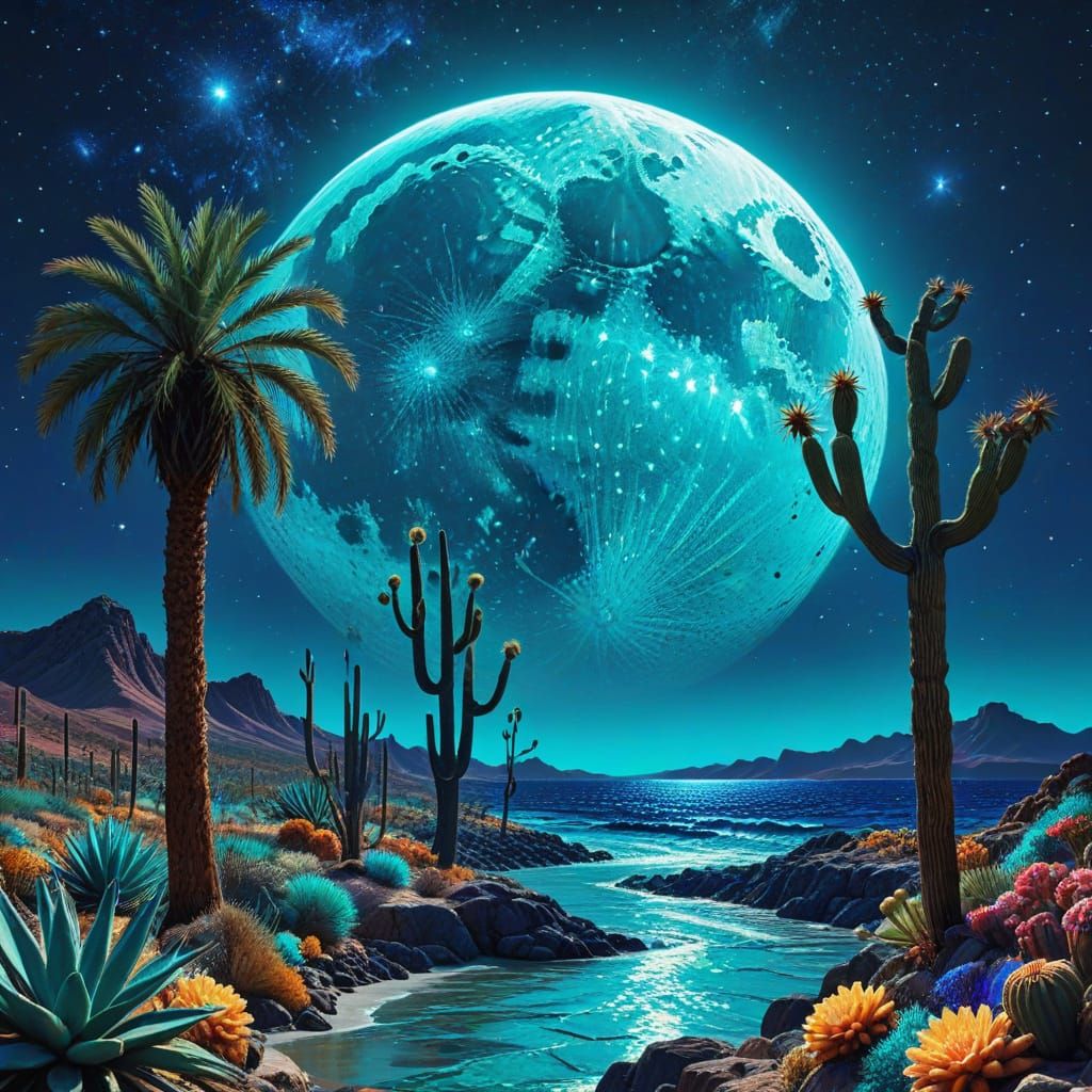 Whimsical Desert Scene in Folk Art Style