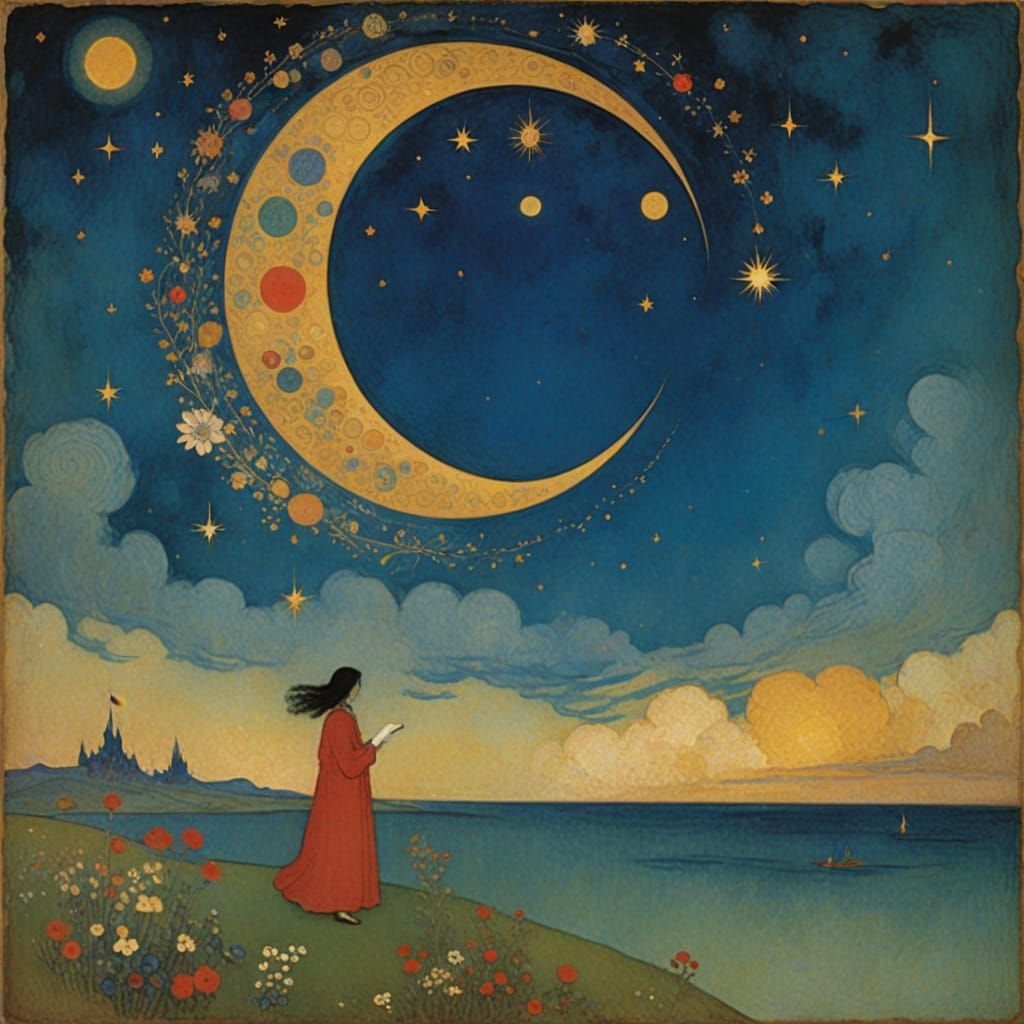 Sun Voyage Letter in Sky, Art Nouveau Style