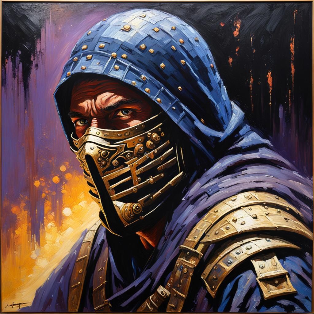 Stealthy Ninja in Shadows, Oil Painting Masterpiece