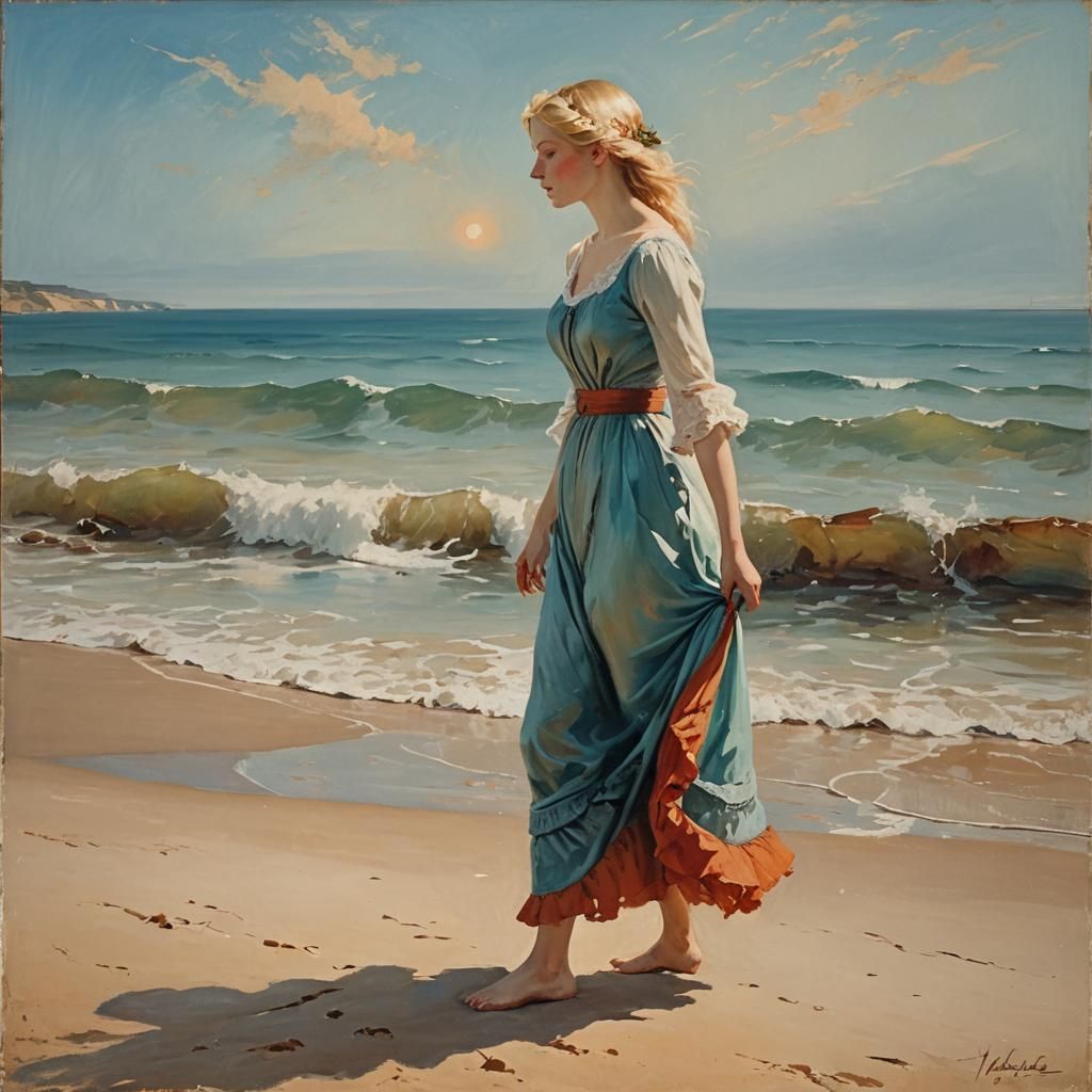 Romantic Beach Scene in Turner's Style