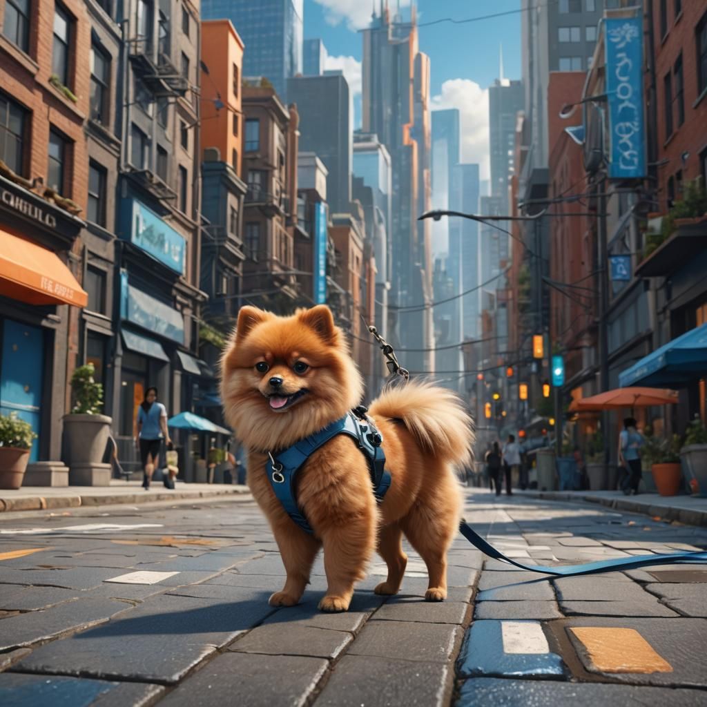 Orange Pomeranian's City Walk: Fantasy Concept Art