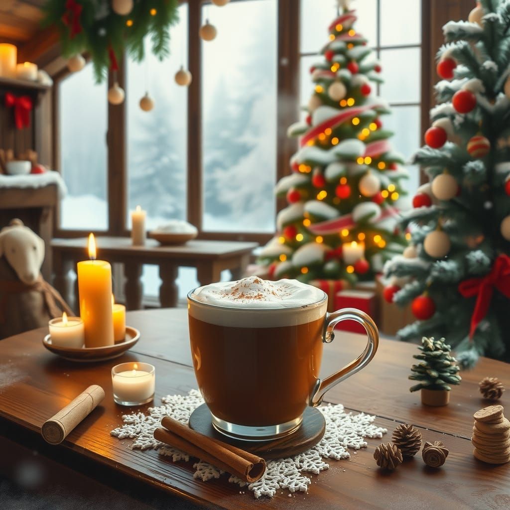 Cozy Christmas Cabin Hot Chocolate Still Life