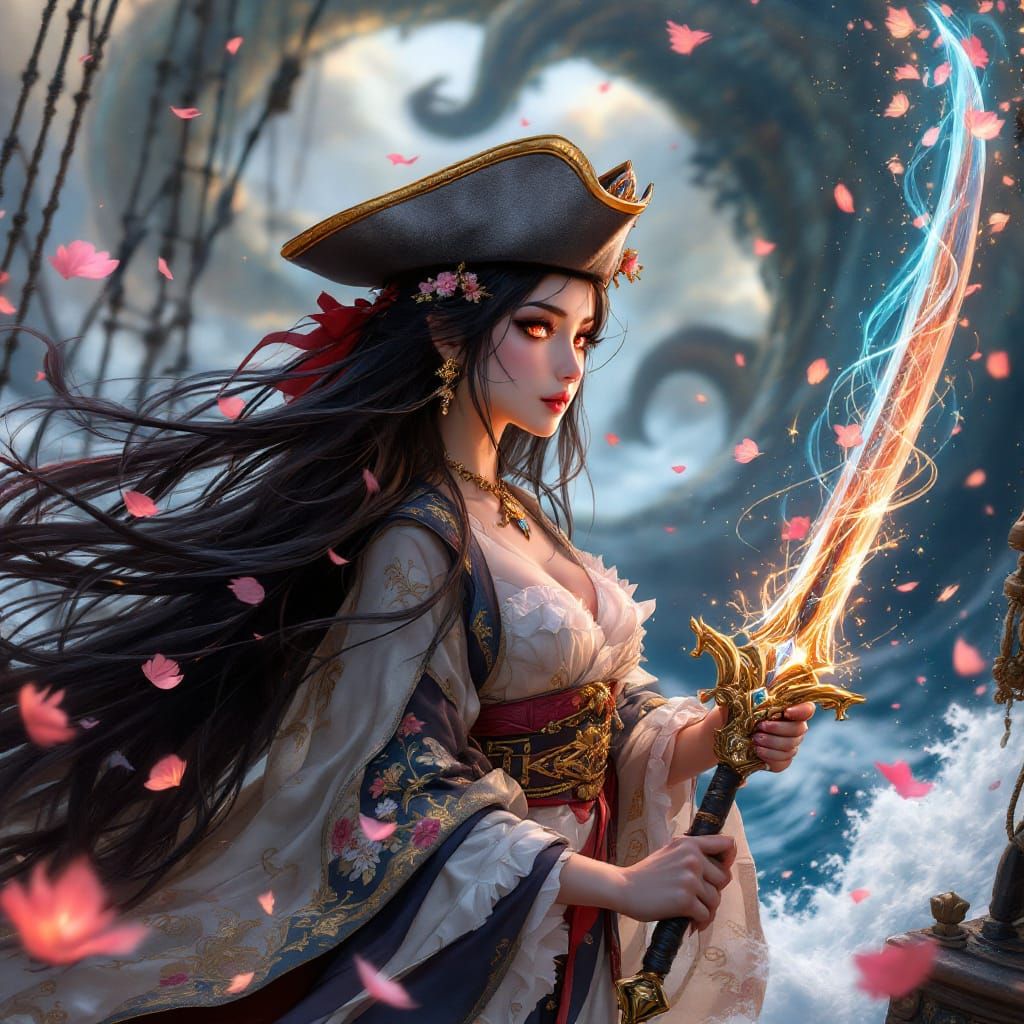 Anime Princess Pirate Wielding Enchanted Cutlass