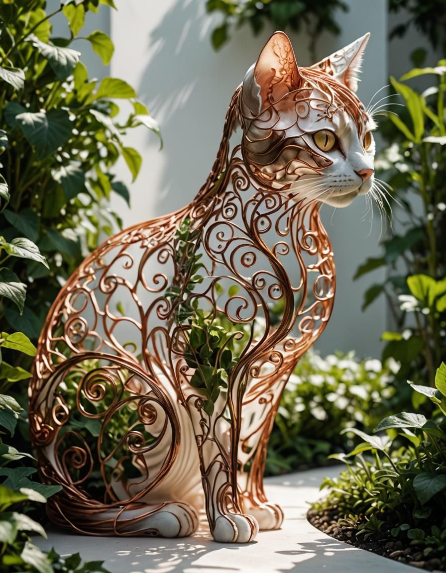 Copper Cat Garden: Twisted Line Art Masterpiece