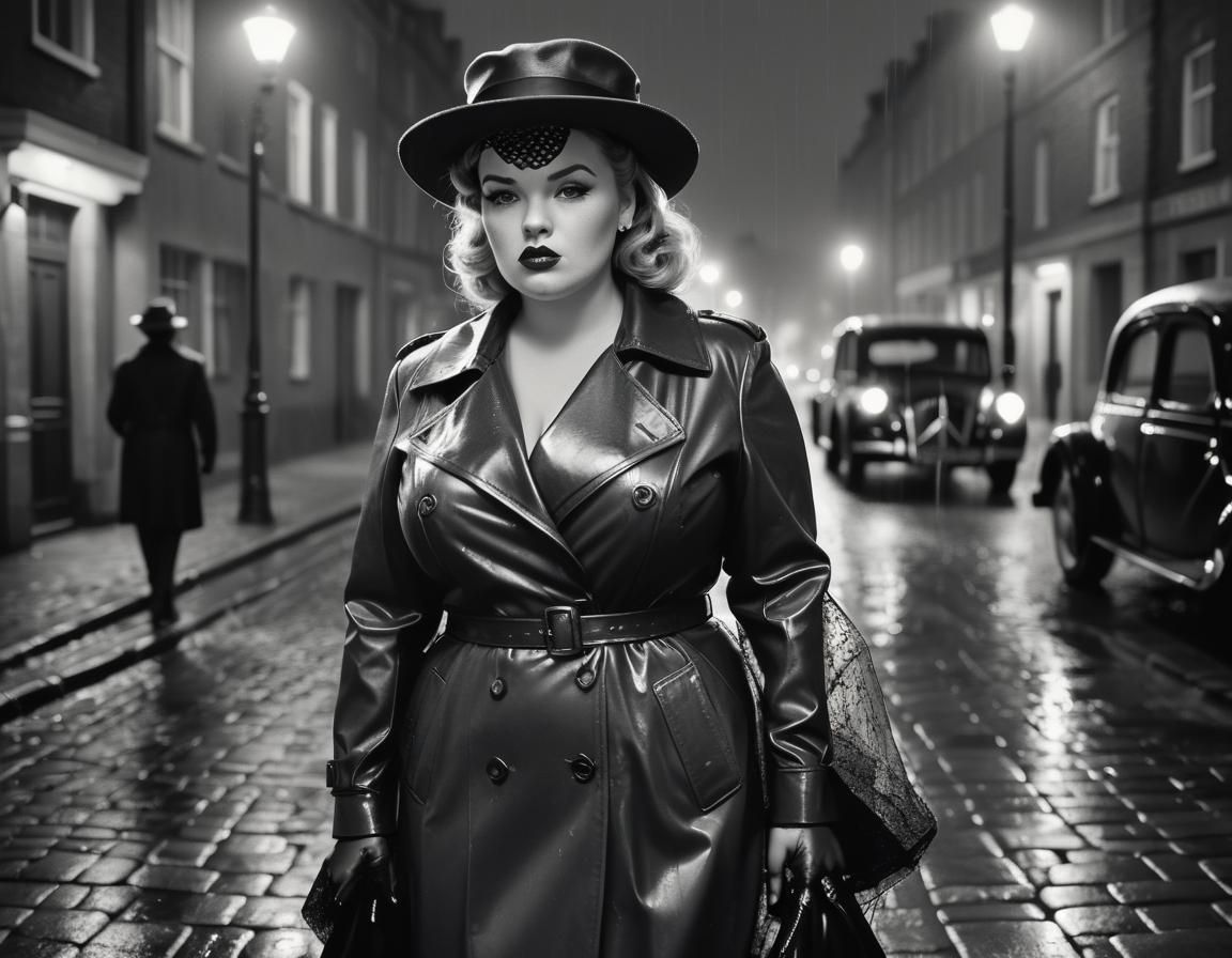 Film Noir Woman in Rain at Night