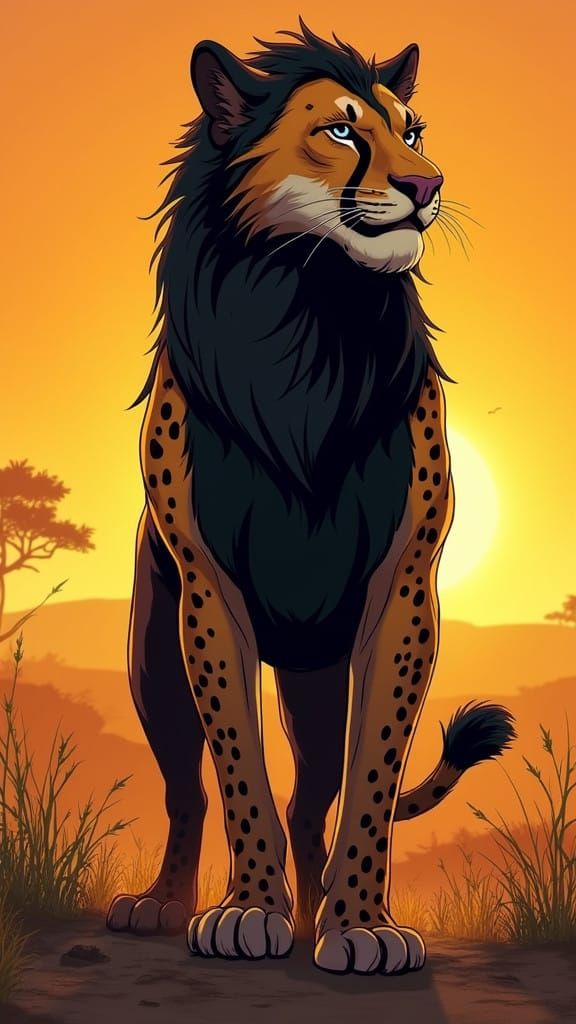 Regal Feline Hybrid Stands Tall in Sunset Savannah