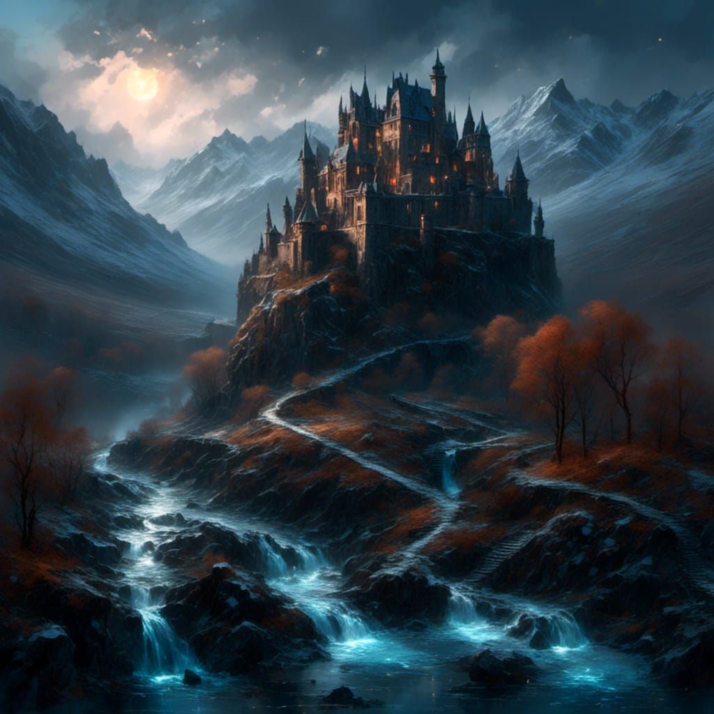 Mysterious Gothic Castle in Snowy Landscape