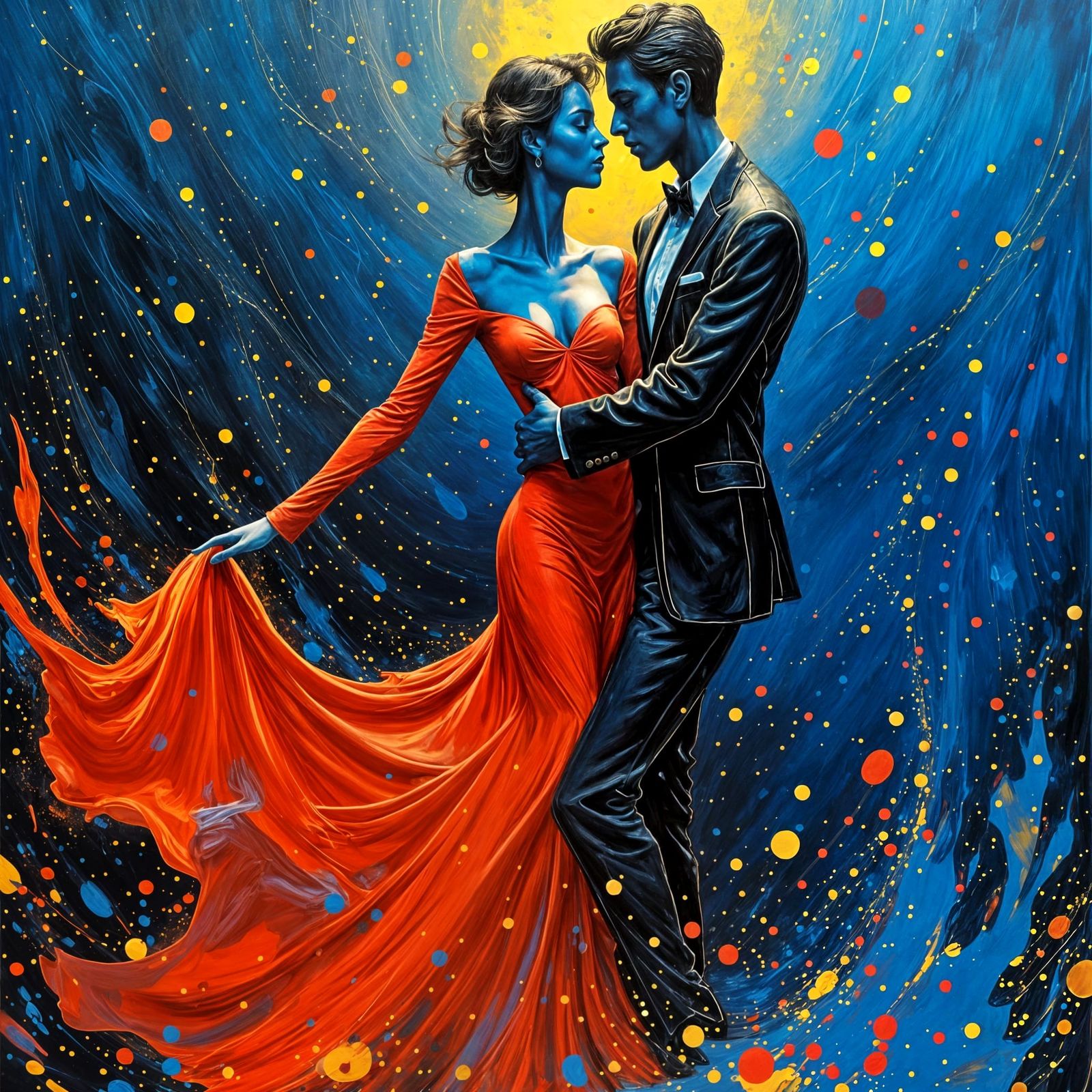 Ethereal Tango Dancers in Cyberpunk Haze