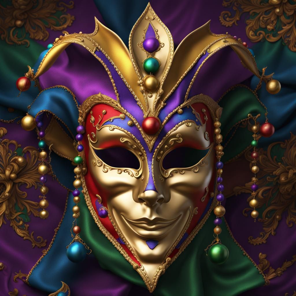 Ornate Mardi Gras Jester Mask with Tapestry Details