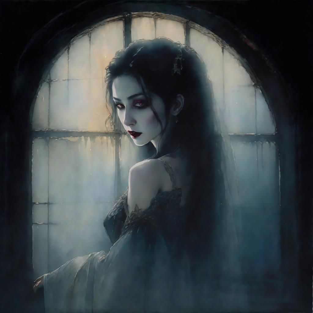 Ethereal Vampire Lady in Watercolor Style